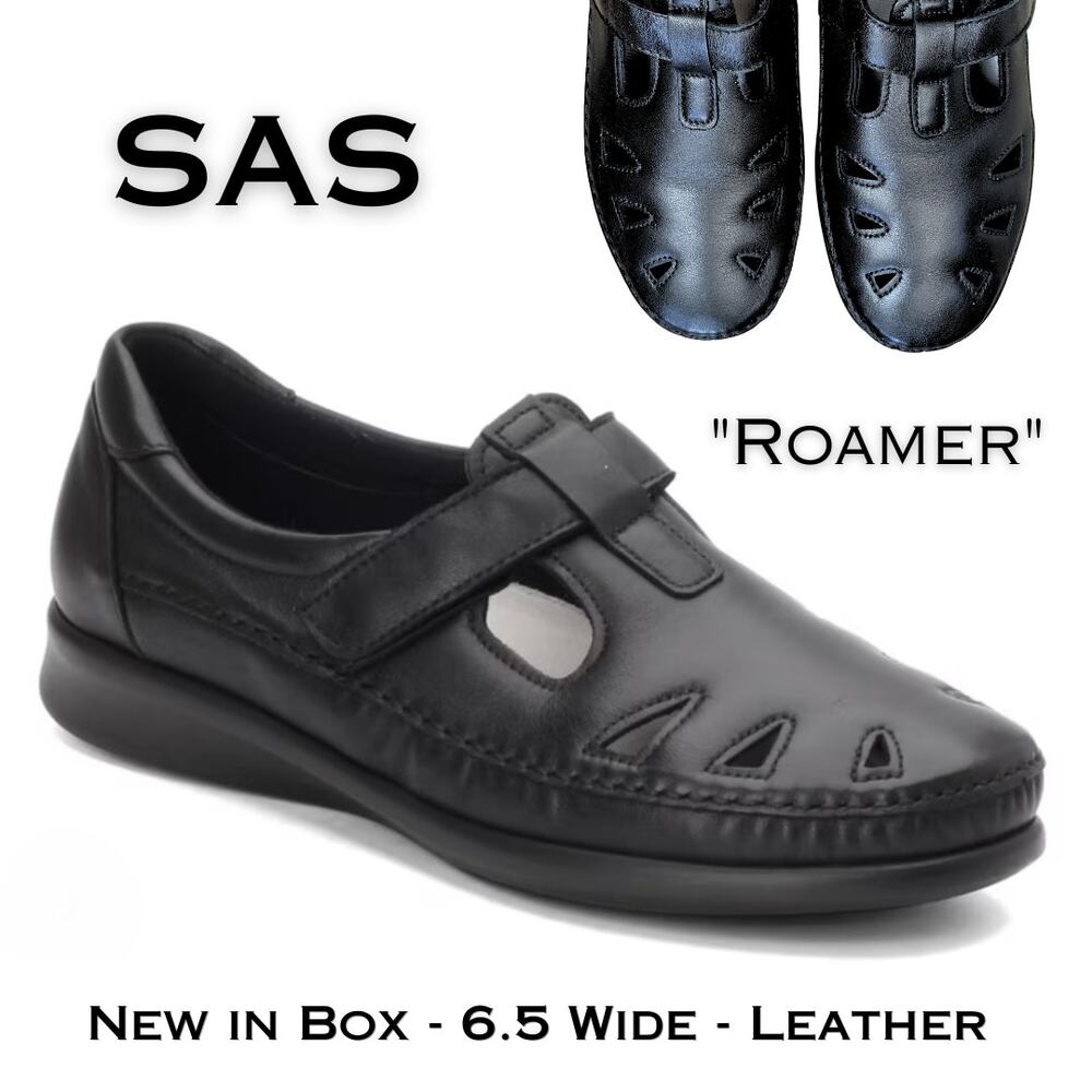 SAS Roamer Leather Shoes 6.5 Wide Black Comfort Orthopedic Walking Mary Jane NEW